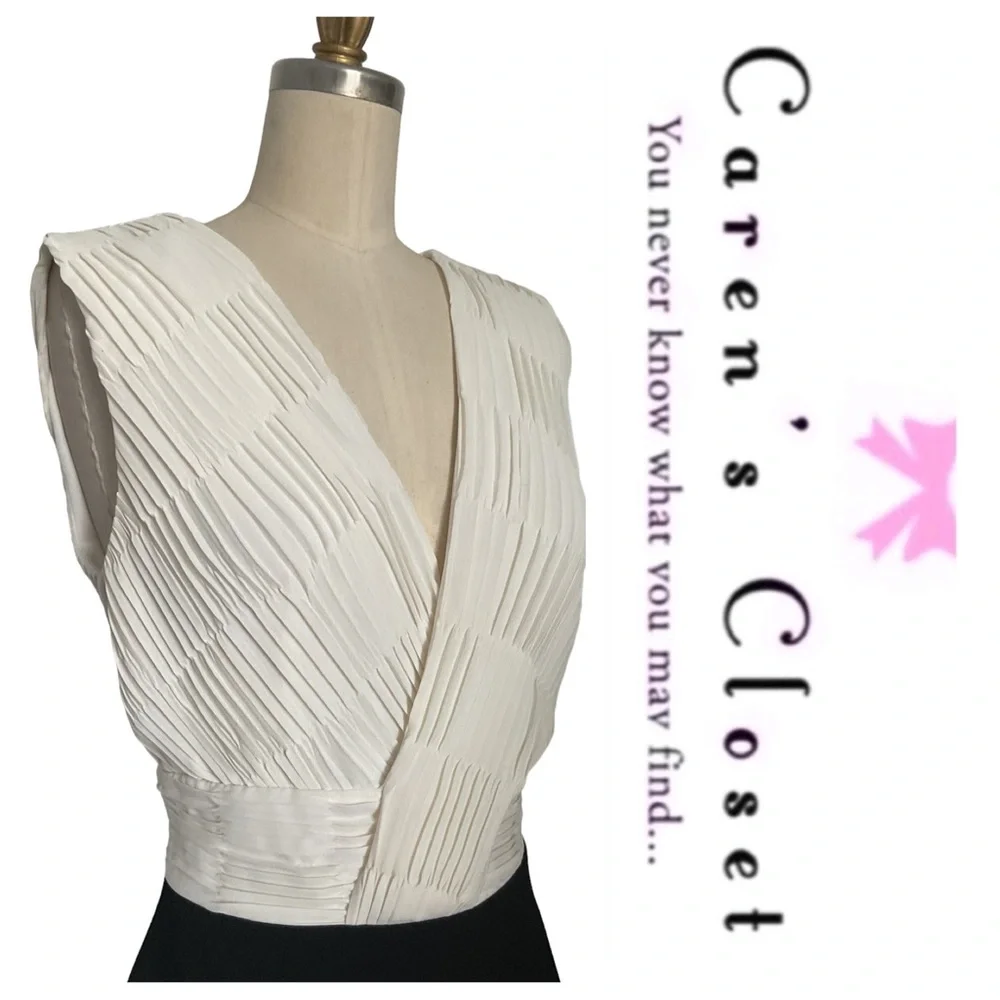 DKNY Black & White Chiffon Stretch Knit Cocktail Skater Fit & Flare Dress - Picture 15 of 16